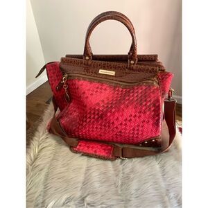 Samantha Brown Dowel Weekender Travel  Work Tote Bag Red Croco Embossed